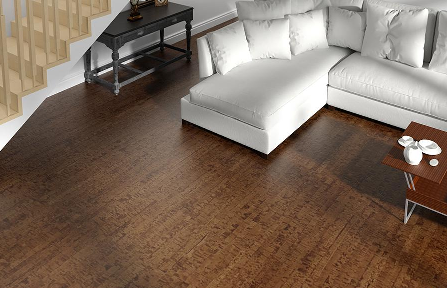 Пробковый пол клеевой Corkstyle Eco Cork Linea Chocco 915×305×6 фото в интерьере